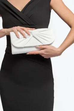 White Suede Clutch Bag With Knot Detail by Aftershock London