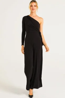 Wide Leg Jumpsuit In One Shoulder Long Sleeve by Angeleye