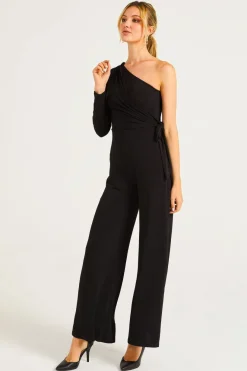 Wide Leg Jumpsuit In One Shoulder Long Sleeve by Angeleye