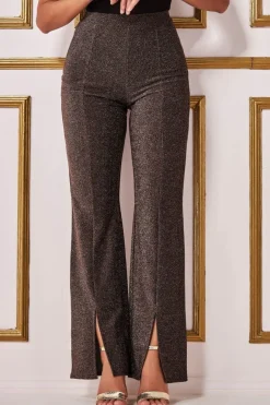 Wide Leg Lurex Trouser - Bronze by Goddiva