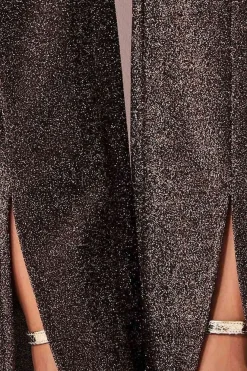Wide Leg Lurex Trouser - Bronze by Goddiva