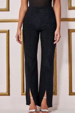 Wide Leg Lurex Trouser - Navy by Goddiva