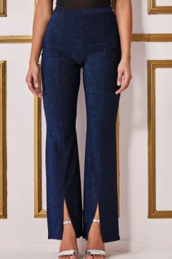 Wide Leg Lurex Trouser - Royal Blue by Goddiva