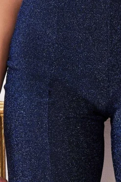 Wide Leg Lurex Trouser - Royal Blue by Goddiva