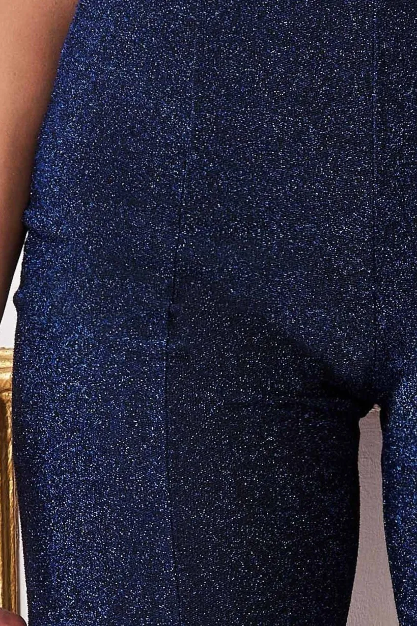 Wide Leg Lurex Trouser - Royal Blue by Goddiva
