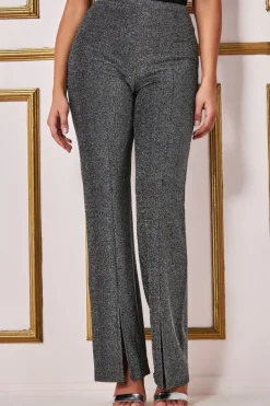 Wide Leg Lurex Trouser - Silver by Goddiva