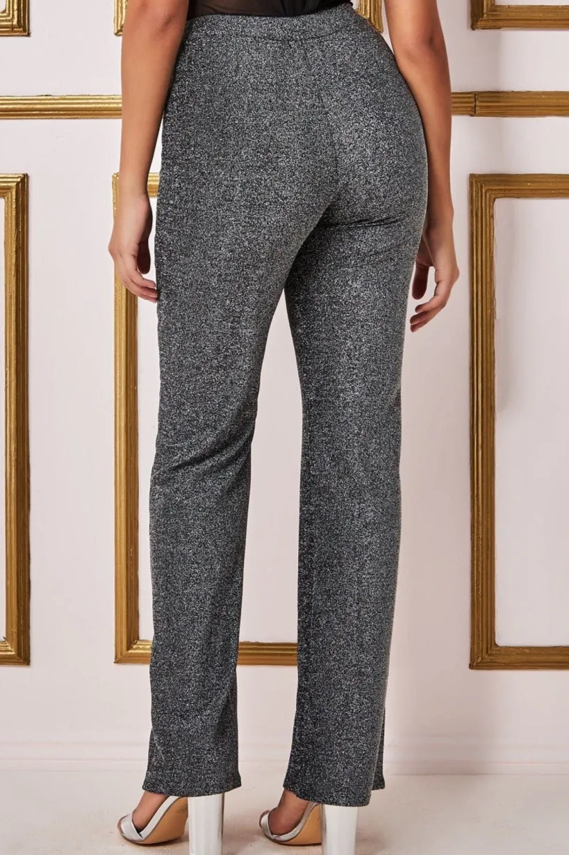 Wide Leg Lurex Trouser - Silver by Goddiva