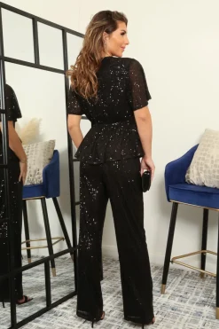 Wide Leg Sequin Trousers by Double Second