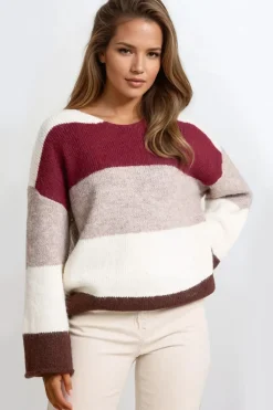 Wine Colour Block Wool Blend Jumper by Aftershock London