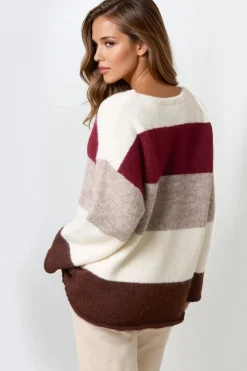 Wine Colour Block Wool Blend Jumper by Aftershock London
