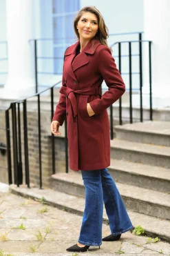 Wool Blend Collared Wrap Coat by Double Second