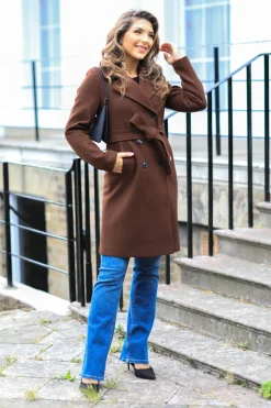 Wool Blend Collared Wrap Coat by Double Second