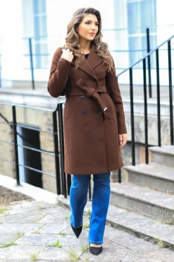Wool Blend Collared Wrap Coat by Double Second