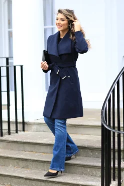 Wool Blend Wrap Coat by Double Second