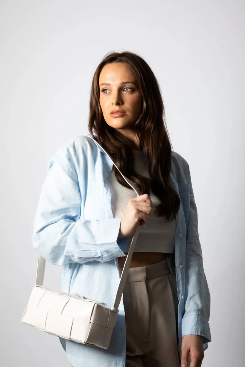 Woven PU Shoulder Bag In Cream by SVNX