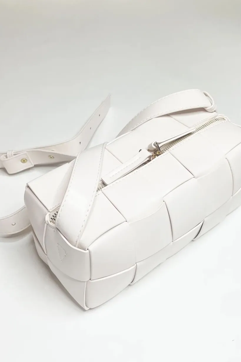 Woven PU Shoulder Bag In Cream by SVNX