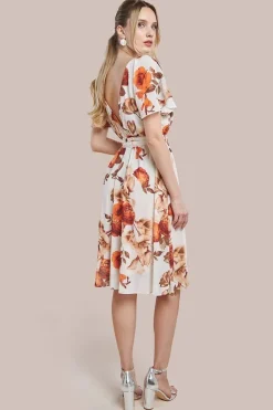 Wrap Back Flutter Sleeve Midi - Beige by Goddiva