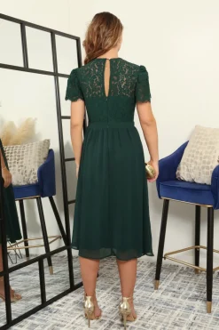 Wrap Front Lace Chiffon Midi Dress by Double Second