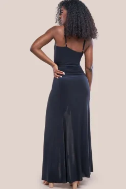 Wrap Front Maxi Slip Dress With Waist Tie-Up - Black by City Goddess