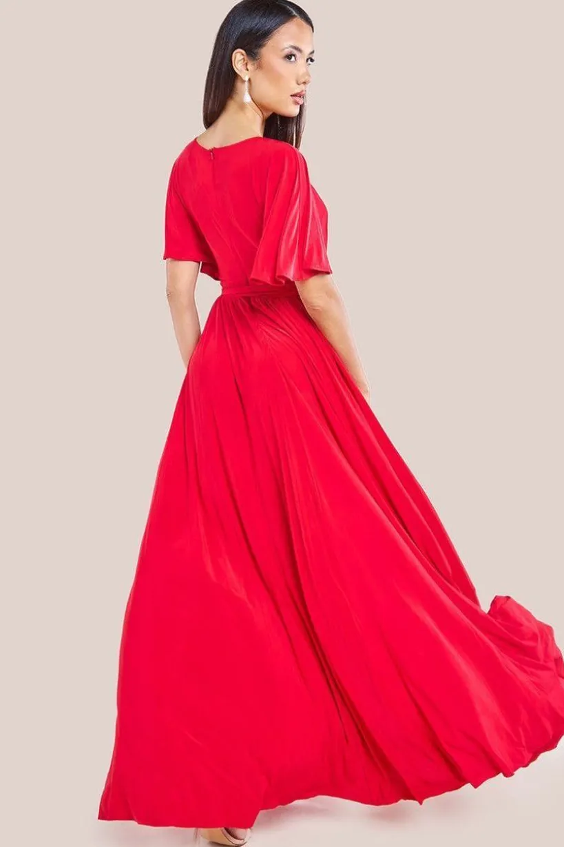Wrap Front Maxi With Flutter Sleeves - Red by Goddiva