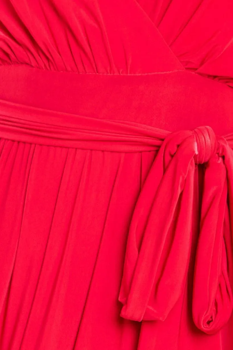 Wrap Front Maxi With Flutter Sleeves - Red by Goddiva