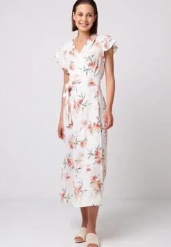 Wrap Maxi Dress With Cap Sleeve In White Floral by Angeleye