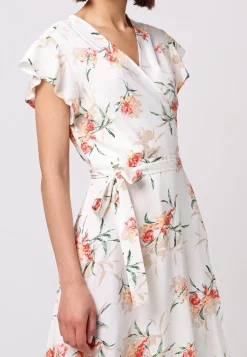 Wrap Maxi Dress With Cap Sleeve In White Floral by Angeleye