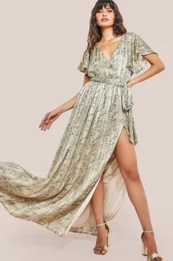 Wrap Printed Chiffon Maxi Dress - Snakeprint by Goddiva