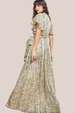 Wrap Printed Chiffon Maxi Dress - Snakeprint by Goddiva