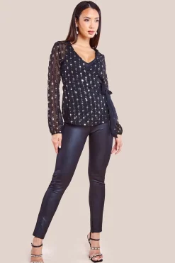 Wrap Sequin Top With Cami - Blackgold by Goddiva