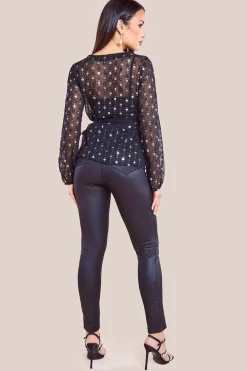 Wrap Sequin Top With Cami - Blackgold by Goddiva