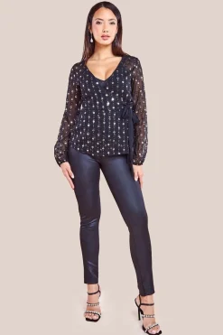 Wrap Sequin Top With Cami - Blackgold by Goddiva