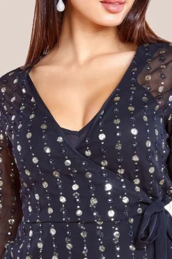 Wrap Sequin Top With Cami - Blackgold by Goddiva