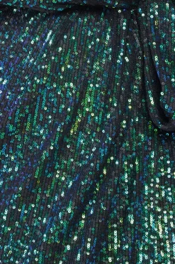 Wrap Style Sequin Midi Dress - Emerald by Goddiva