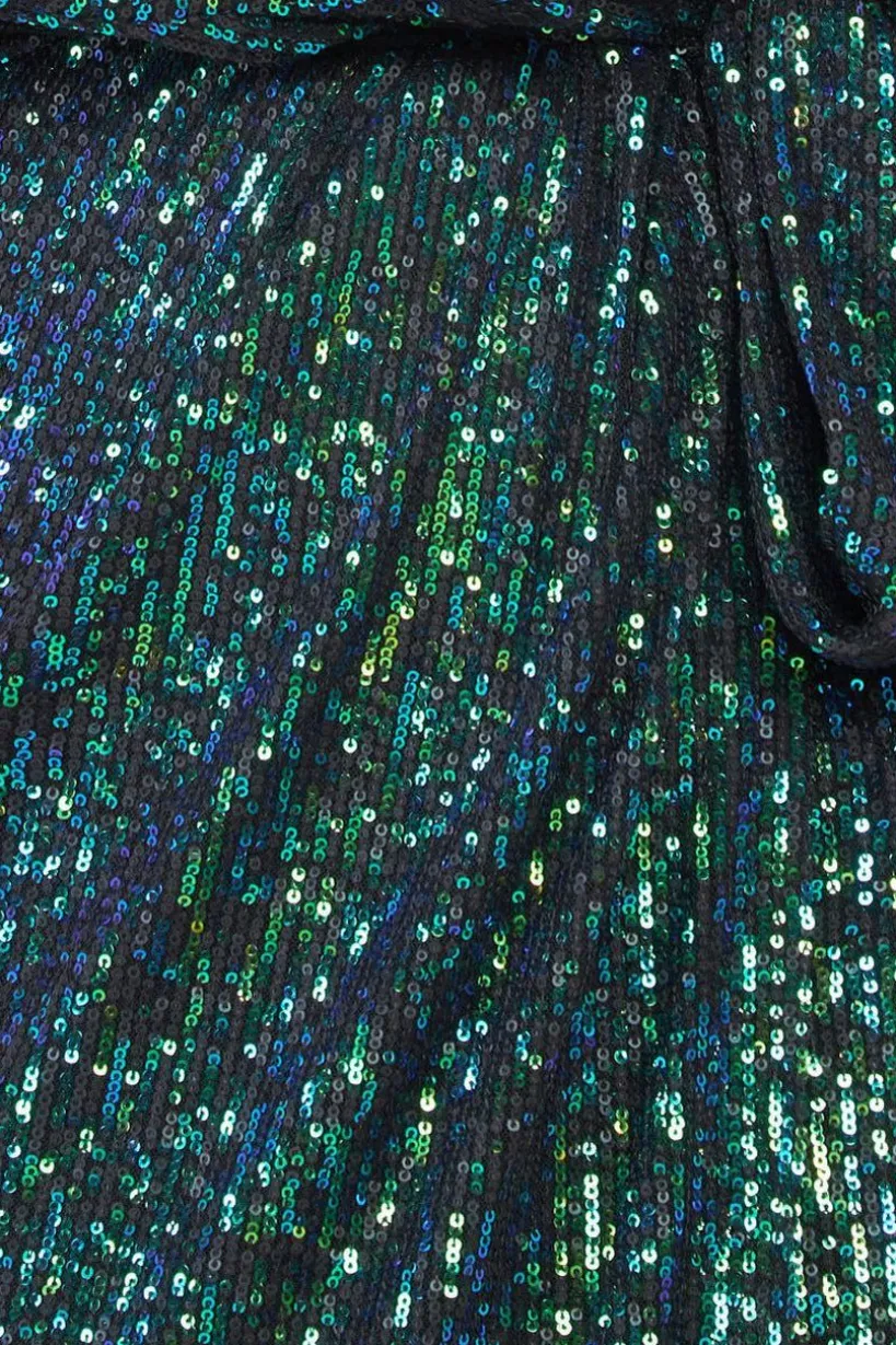 Wrap Style Sequin Midi Dress - Emerald by Goddiva
