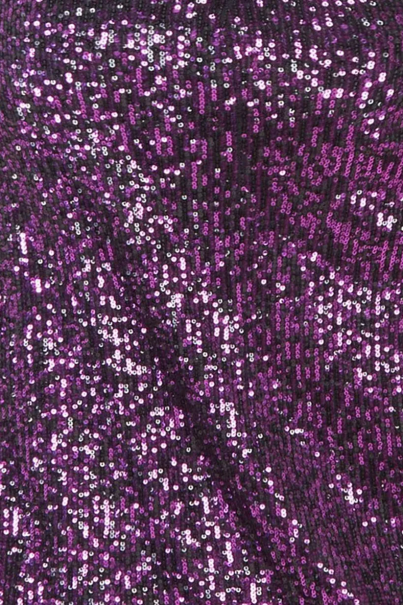 Wrap Style Sequin Midi Dress - Purple by Goddiva