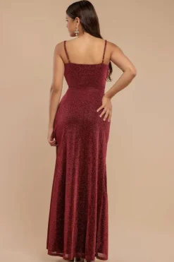 Wrap Style Spaghetti Strap Maxi With Split - Wine by Goddiva