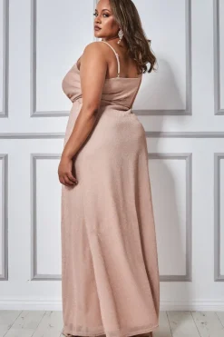 Wrap Style Spaghetti Strap Maxi Split - Blush by Goddiva Plus