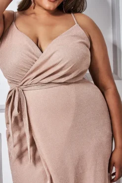 Wrap Style Spaghetti Strap Maxi Split - Blush by Goddiva Plus