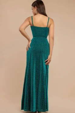 Wrap Style Spaghetti Strap Maxi With Split - Emerald by Goddiva