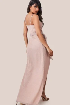 Wrap Style Spaghetti Strap Maxi With Split - Blush by Goddiva