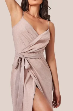 Wrap Style Spaghetti Strap Maxi With Split - Blush by Goddiva