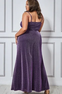 Wrap Style Spaghetti Strap Maxi Split - Purple by Goddiva Plus
