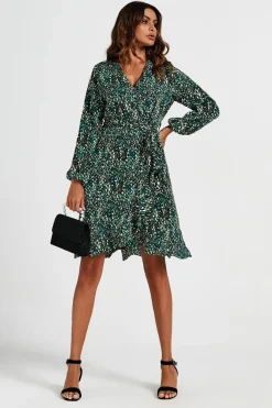 Wrap Top Midi Dress In Green by FS Collection