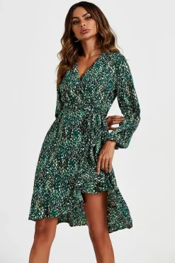 Wrap Top Midi Dress In Green by FS Collection