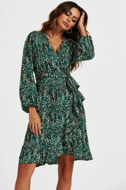 Wrap Top Midi Dress In Green by FS Collection