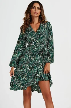 Wrap Top Midi Dress In Green by FS Collection