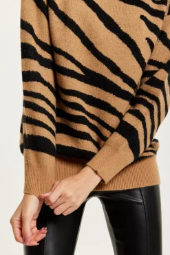 Zebra Pattern High Neck Jumper In Brown And Black by Liquorish