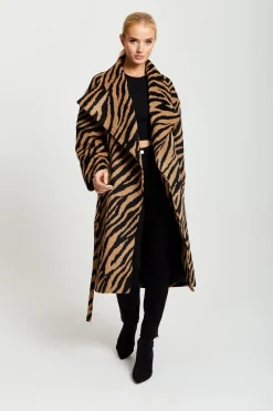 Zebra Print Longline Coat In Brown And Black by Liquorish